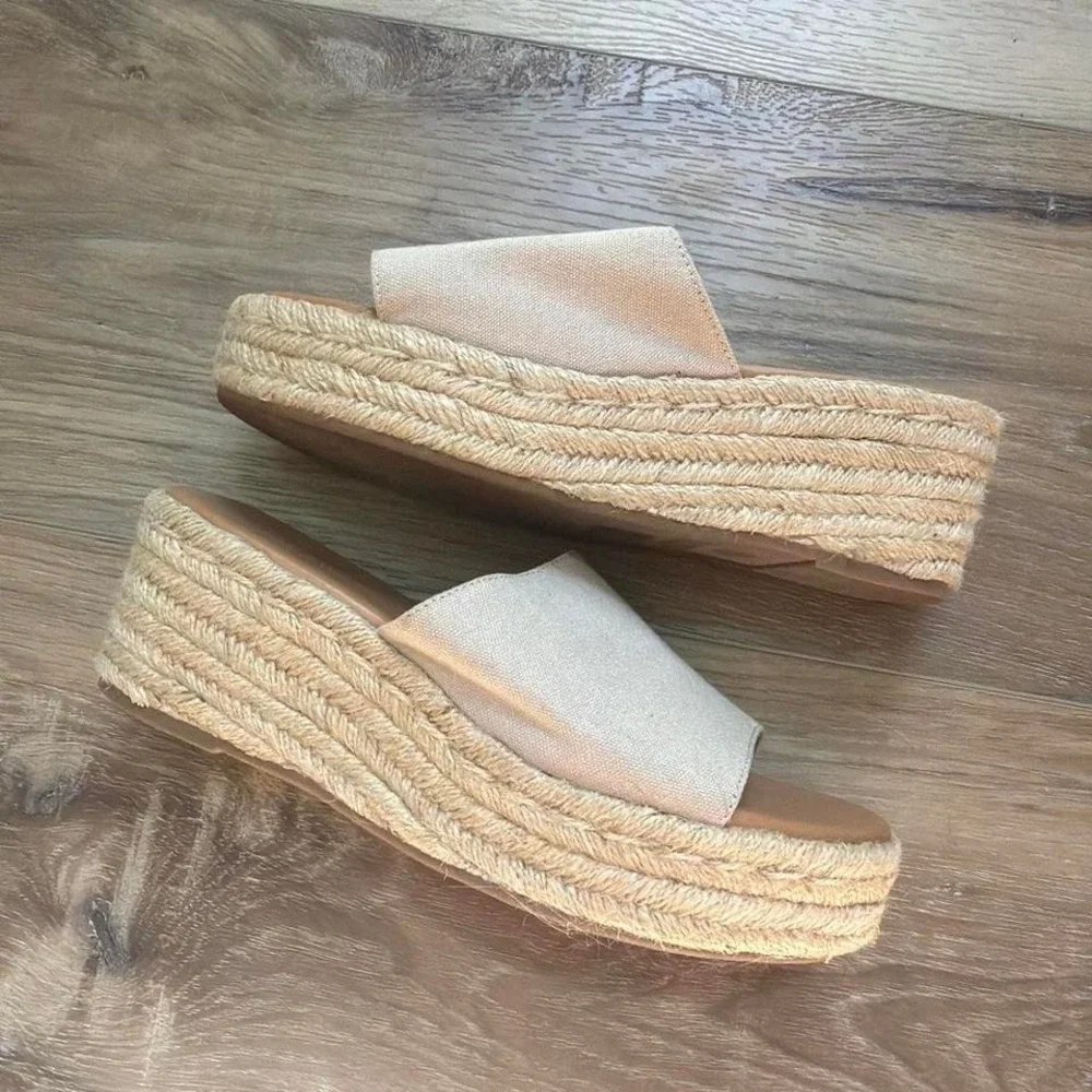 J Crew Platform Espadrille Slide Sandals Womens 8‎ Cream Ivory Preppy Old Money